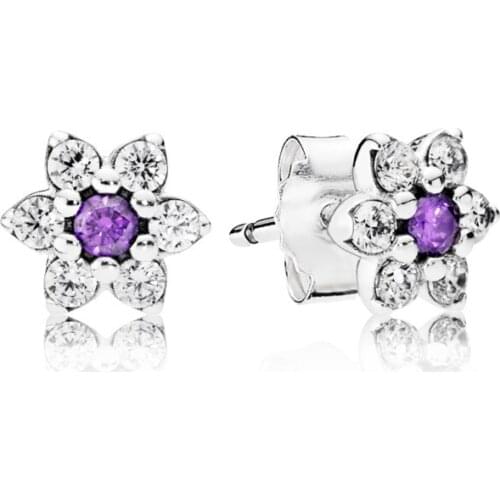 925 Sterling Silver Stud Earrings Forget Me Not Earrings Purple & Clear CZ Earrings for Women Fine Jewelry Gift