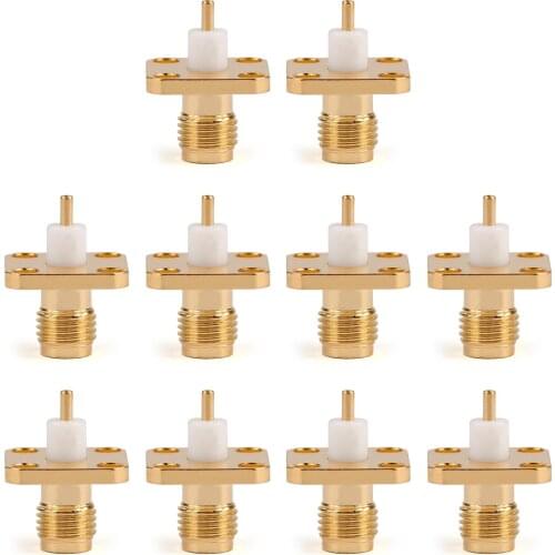 Areyourshop 10x RP-SMA Jack Male Pin Panel Mount 4Hole Solder Connector 4mm Dielectric&Sol