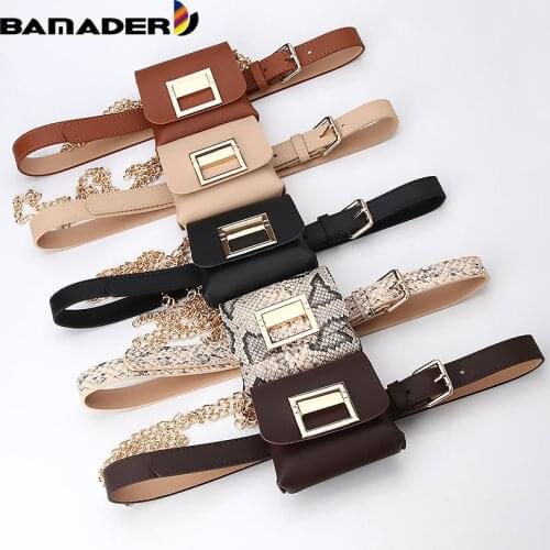 BAMADER Fashion Belt Bags Detachable Belt Bag With Chain Woman Decoration Waist Bags Phone Pocket PU Snake Pattern Fanny Pack