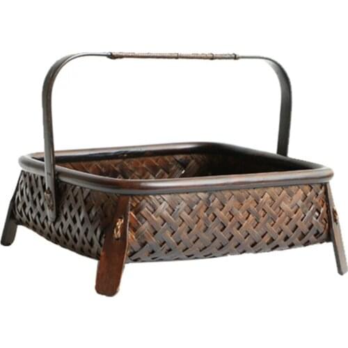Bamboo Woven Storage Basket, Hand-Made Retro Bamboo Woven Retro Dried Fruit Tea Set Box,Kitchen Interior,Household Items