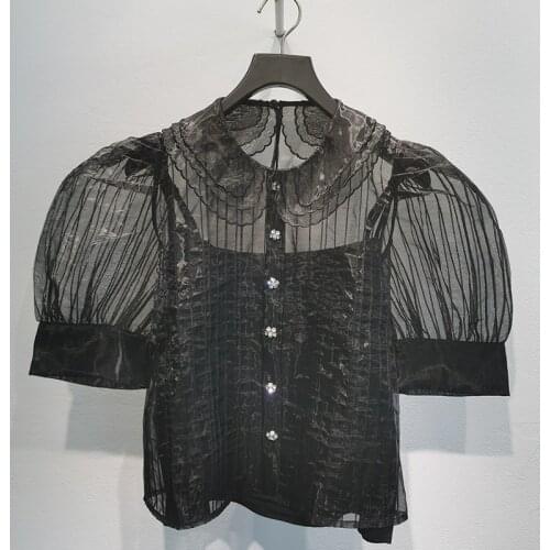 Spring Summer womens organza short sleeve Shirts France style High quality sweet blouses Top A669