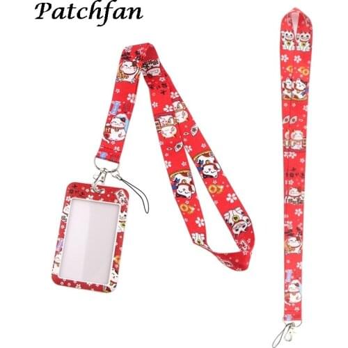 AD403 Patchfan Cartoon Cat Animals Card Holder Keychain Lanyards for keys Badge ID Mobile Phone Rope Gifts
