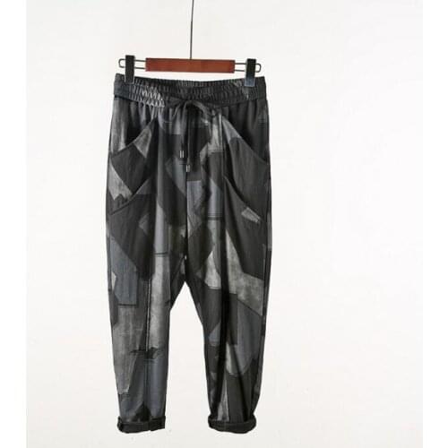 Summer new Mens tide irregular plaid Slim feet pants hip hop beggar style Elasticity personality pants Men Fashion pencil pants