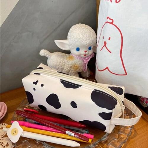 Cow Print Pencil Case Bag Storage Pouch Simple Stationery Bag Holder for Middle High School Office College Student