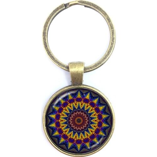 Flower of life Tibetan Om Mandala Keychain Gray Om jewelry Vintage Buddhism Meditation Jewelry Glass Dome Pendant Antique Bronze