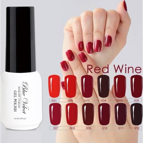 Blue Velvet Charming Wine Red Series 12 Colors Gel Nail Polish 7ml Glitter UV Gels Varnish Nail Primer Soak Off Nail Art Polish
