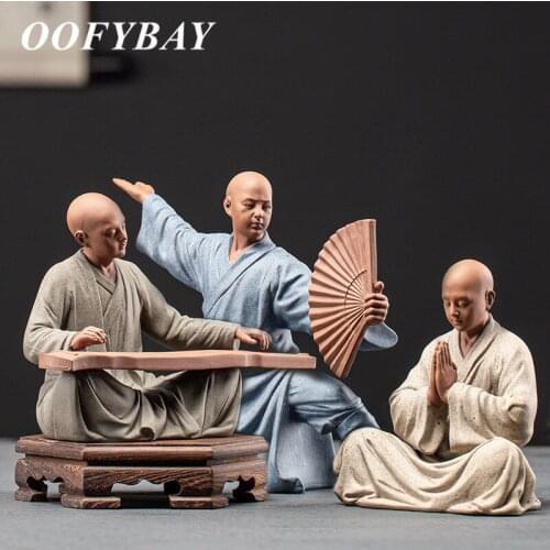 Ceramic Zen Little Monk Statue Tea Pet Purple Clay Micro Landscape Handicrafts Office Table Sculpture Home Decoration Ornaments