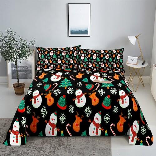 Christmas Snowman 0.9/1.2/1.5/1.8/2.0m Digital Printing Polyester Bed Flat Sheet With Pillowcase Print Bedding Set