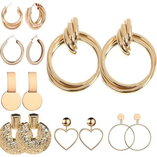 MESTILO 2019 New Fashion Silver Gold Color Twisted Metal Round Circle Earrings For Women Girls Statement High Street Punk Jewelr