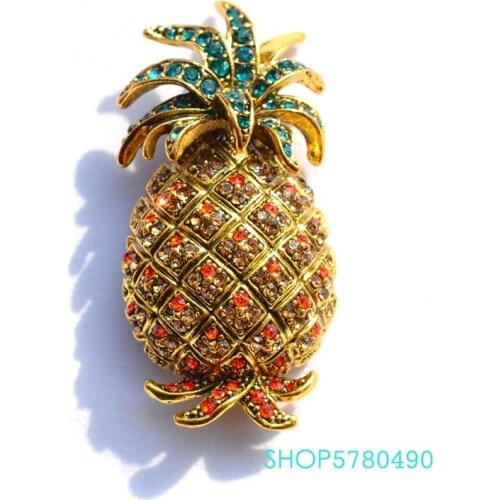 Fashion Jewelry Rhinestone Cute Pineapple Brooch Anti Gold Color Women Fruit Breast Alloy Pin Lady Gifts Suits Party Accessories