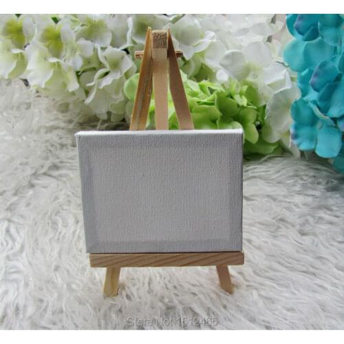6 sets Mini Display Easel WIth Canvas 7*9cm Wedding Table Numbers Painting Hobby Wooden Easel Stand