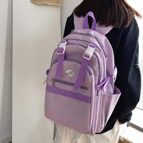 Cat Ear Solid Color Backpack Boys Girls Student School Bag Large Capacity Travel Bag Multi-layer Insert Buckle Backpack Mochila