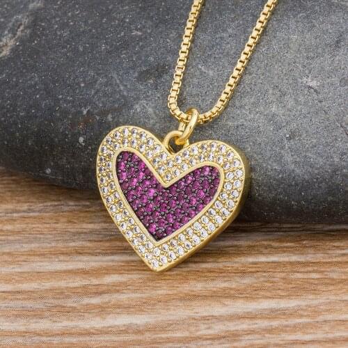 Wholesale Rhinestone Heart Pendant Necklace Fashion Jewelry Micro Pave CZ Charm Chain Pendant Valentines Day Present For Lover