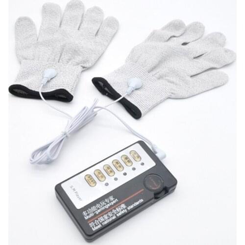 Electric Shock Conductive Fibers Gloves Electro Stimulation Nipple Breast Body Massage Gloves BDSM Adult Game Sex Toys For Women