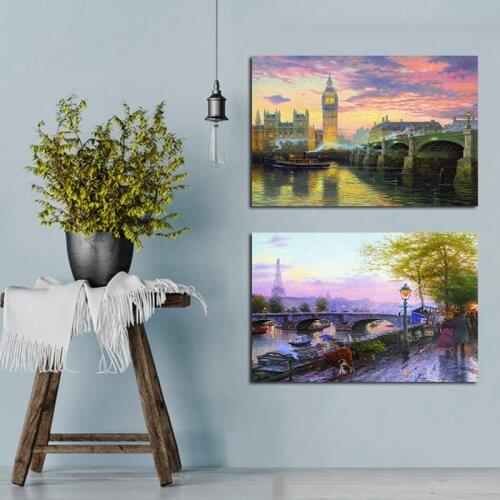 Nature Castle Bridge Eiffel Tower Landscape Canvas Painting Poster Print Nordic Art Wall Picture For Living Room