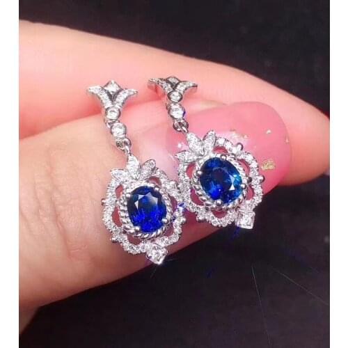 Retro tulips water drop natural blue sapphire drop earrings Natural gemstone earrings 925 silver girl women party gift jewelry