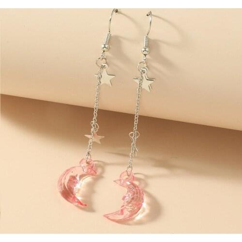 2 Pcs Earrings Womens Long Tassel Earrings Temperament Star Moon Long Tassel Dangle Earrings Ear Cuff Female Jewelry Gifts