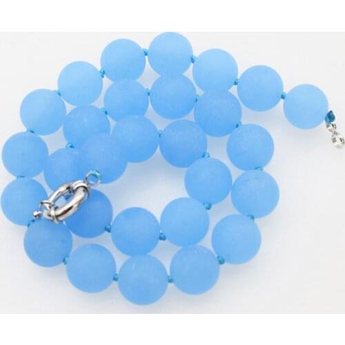 Blue agate blurry round 12/14mm necklace 17inch wholesale beads nature FPPJ woman 2018