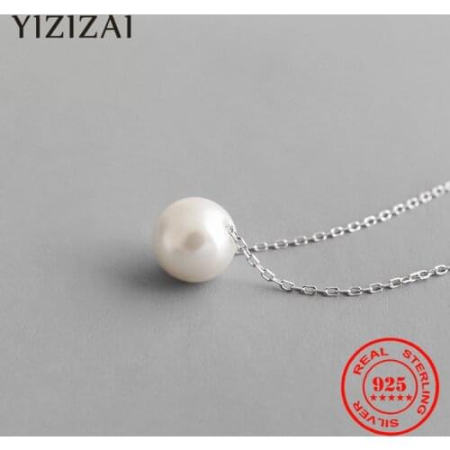 YIZIZAI Genuine 925 Sterling Silver Simple Korean Natural Freshwater Pearl Necklace Pendant Womens High Quality Jewelry Gift
