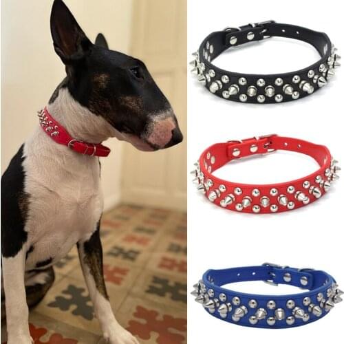 Rivets PU Leather Pet Collars for Medium Lagre Dogs Bull Terrier Studded Dog Collar for Walking mascotas accesorios para perros