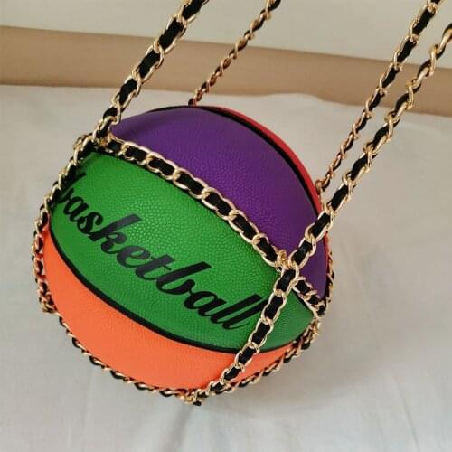 2021 American Personality PU Metal Chain One-shoulder Womens Bag Fashion Trend Rainbow Basketball Handbag