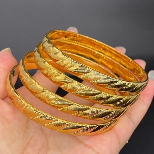 8mm/70mm Ethiopian Dubai Gold Bangle Bracelets Europe Bangles for Women Middle East Arabia African Israel Wedding Jewelry Gift