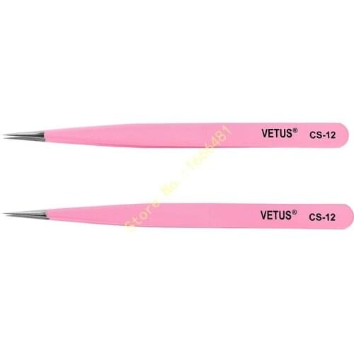 10pcs/lot Vetus CS-12 Pink Straight Curved Tweezer For Eyelash Extensions Nail Art Nippers Free Shipping