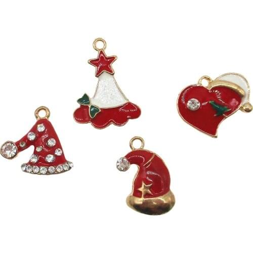 10PCS Christmas series of Christmas hat Mix Enamel Charms for DIY Pendants Beads Bracelet Earrings Jewelry Making XL658