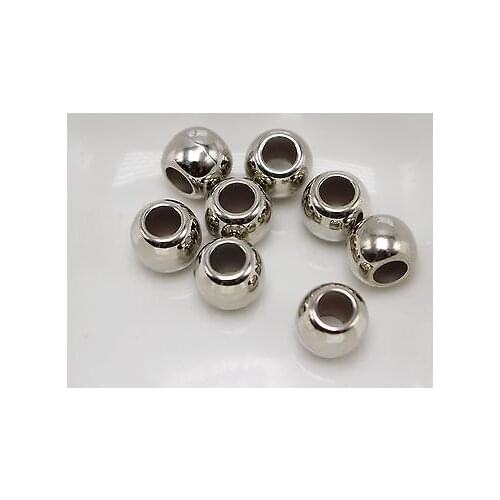 200 Silver Colour Tone Metallic Acrylic Round Pony Beads 8X6mm Big Hole Spacer