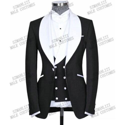 2021 Elegant Shawl Lapel Black Mens Tuxedo Groom Suits Men For Wedding Suits Best Man Blazer 3 Pieces Prom Party Terno Masculino