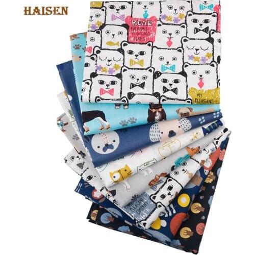 8pcs/Lot,Cat,Dog And Bear Combination Printed Twill Cotton Fabric Patchwork Tissue Cloth For DIY Sewing&Quilting Crafts Material