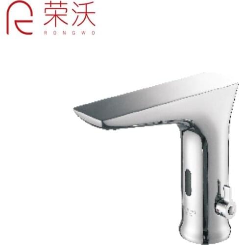 RONGWO Sensor Faucet Automatic Inflrared Sensor Hand Touch Tap Hot Cold Mixer Chrome Polished Sink Mixer Bathroom Tap Basin fauc