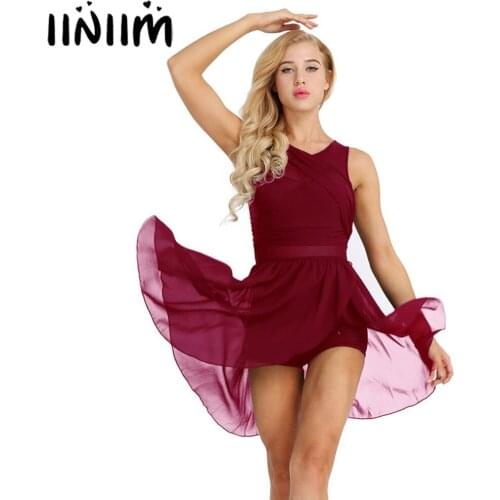 Iiniim Adult Ballet Dress Adult Cut Out Chiffon Dancewear Ballerina Gymnastic Leotard for Womens Ballet Lyrical Dance Costumes