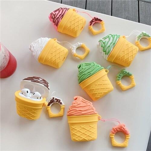 Cute 3D Ice cream cone Silicone Case for Apple Airpods Case 1 2 Accessories Bluetooth Earphone Cartoon Protective Cover