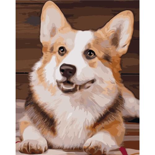 Digital oil painting DIY handmade painting book Cute Corgi Dog Frameless free brushes and paints, if you need your own words
