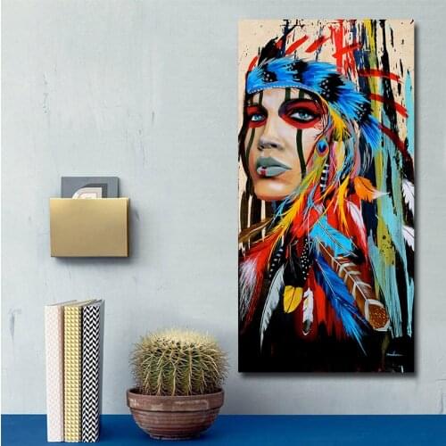 Coloful Girl Feathered Women Posters Canvas Decorative Print Wall Art Painting Home Decor for Living Room Pictures Decorations