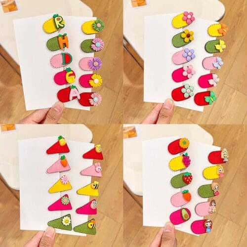 10 Pcs/Set Baby Girls Cute Acrylic Cartoon Flower Ornament Hair Clips Children Lovely Barrettes Hairpins Kids Hair Accessories