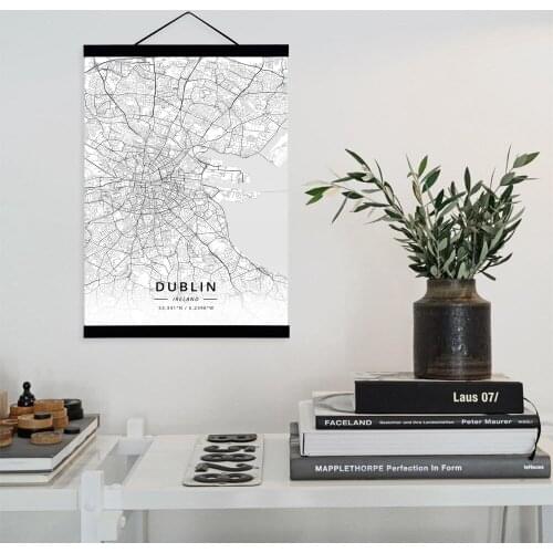 Dublin, Ireland City Map Wooden Framed Canvas Painting Home Decor Wall Art Print Pictures Poster Hanger