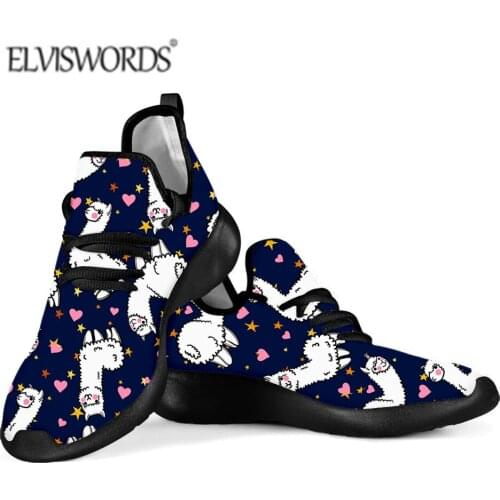 ELVISWORDS Cute Alpaca Llama Printing Shoes for Ladies New Funny Women Sneakers Wholesale Durable Female Vulcanize Walking Shoes