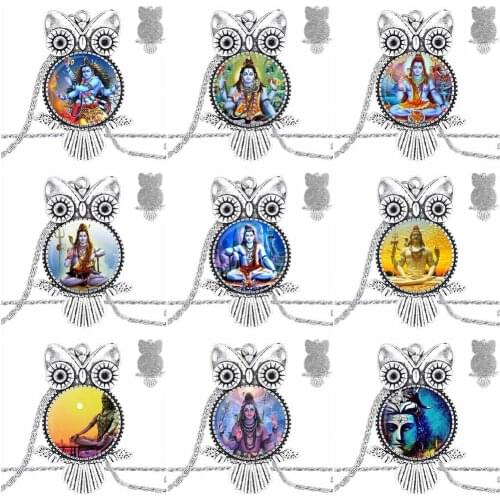 EJ Glaze Glass Cabochon Jewelry With Long Pendant Choker Owl Necklace For Women Choker Lord Shiva