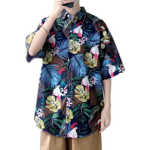 Tropical Style Summer Mens Holiday Casual Short Sleeve Hawaiian Shirt Male Palm Tree Leaf Printed Loose Camisa Button Up Tops