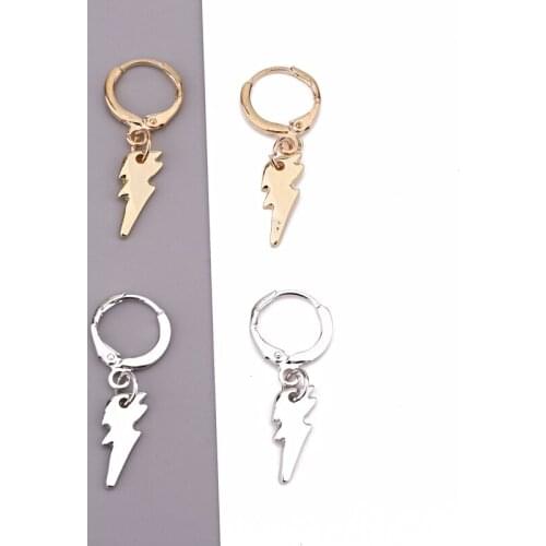 1Pair Punk Gold Metal Lightning Hoop Earrings Personality Geometric Pendant Endless Circle Small Earrings Women Jewelry E245