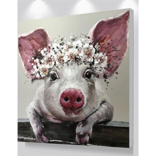 Wall Art Canvas Poster Prints Cute Pig Animal Oil Painting Baby Room Decoration Pictures Art Nordic Kids Decoration No Frame