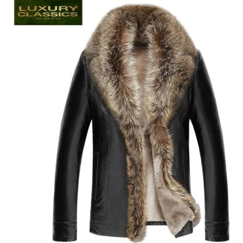 Jacket Men Clothes Leather Raccoon Dog Fur Collar Winter Jackets for Men Plus Size Sheepskin Coat 6xl Chaqueta Hombre ZT5009