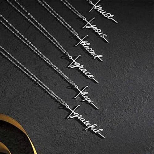 MOONXUAN Trendy Alloy Big Cross Faith Trust Believe Pray Charm Gold Sliver Plated Chains Choker Pendant Necklace For Women