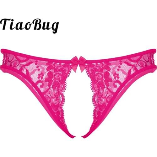 Mens Lingerie Crotchless Sissy Panties Underwear Floral Lace T-back Briefs Nightwear Hollow Out Low Waist Sexy Thong Underpants