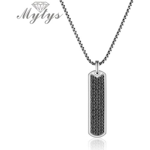 Mytys 2 Styles Dog Tags Pendant Necklace Fashion Hip-hop Rock Necklace Full Setting Black Marcasite Square Pendant CN529 CN530
