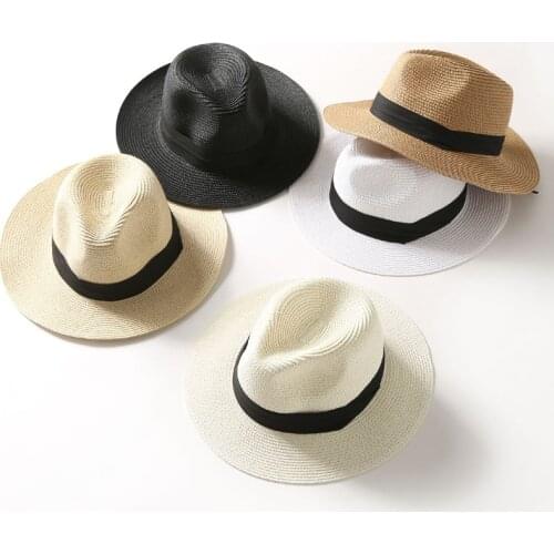 New Summer Sun Hats Women Fashion Straw Hat Ribbon Beach Hat Casual Straw Fedoras Panama Hat Man Cap chapeau femme Foldable