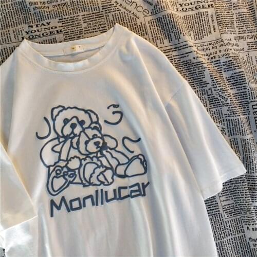 2021 summer new Japanese retro loose oversize bear net red American short-sleeved T-shirt wild round neck