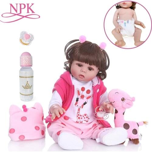Curly hair 49CM bebe doll reborn toddler girl doll in pink dress full body soft silicone realistic baby Bath toy waterproof